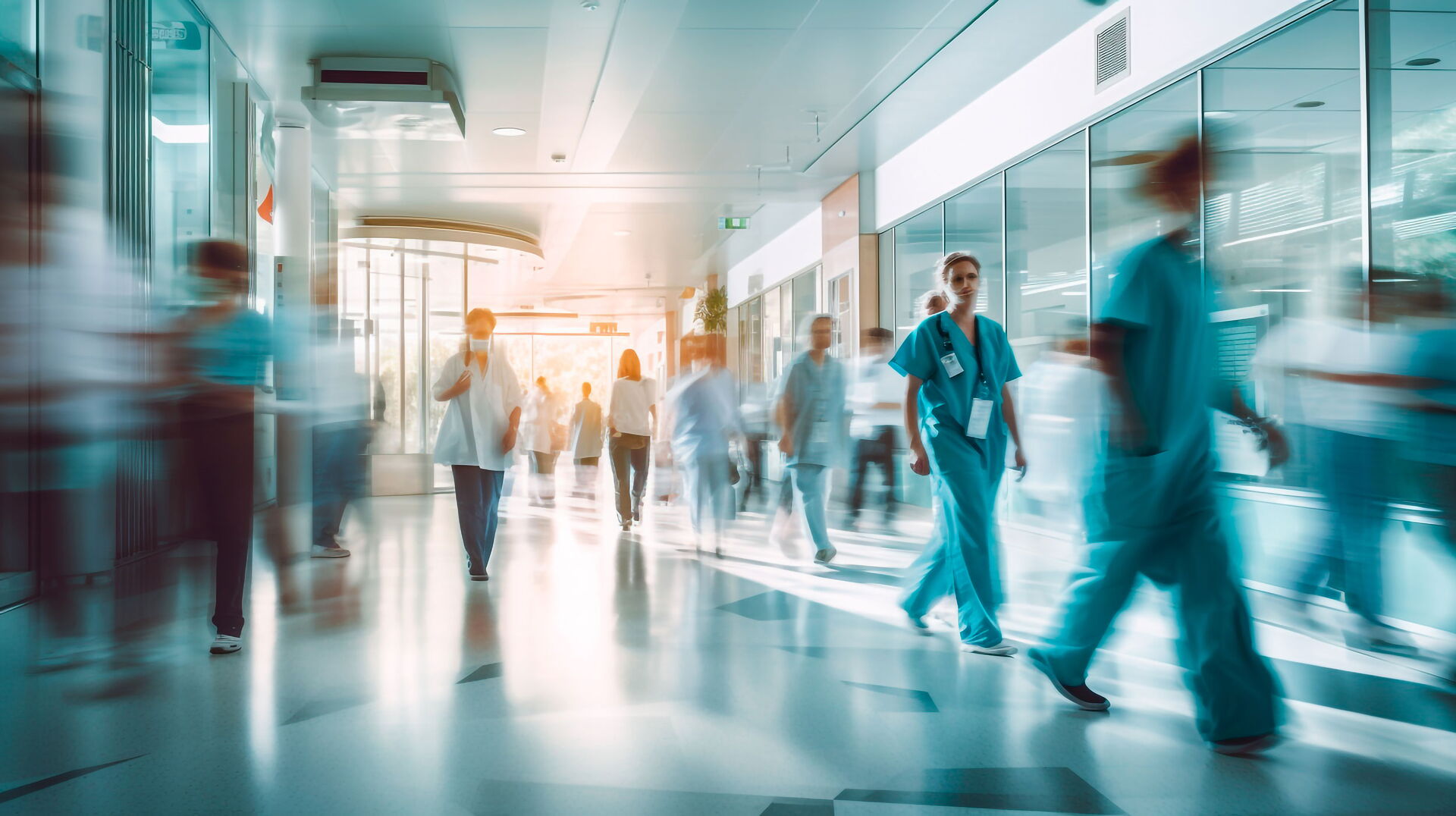 Mitarbeiter eines Krankenhauses bei der Arbeit.