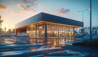 Außenansicht eines Supermarktes