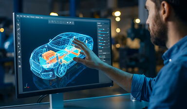 Ein Mitarbeiter aus dem Automotive-Sektor am PC bei der Arbeit